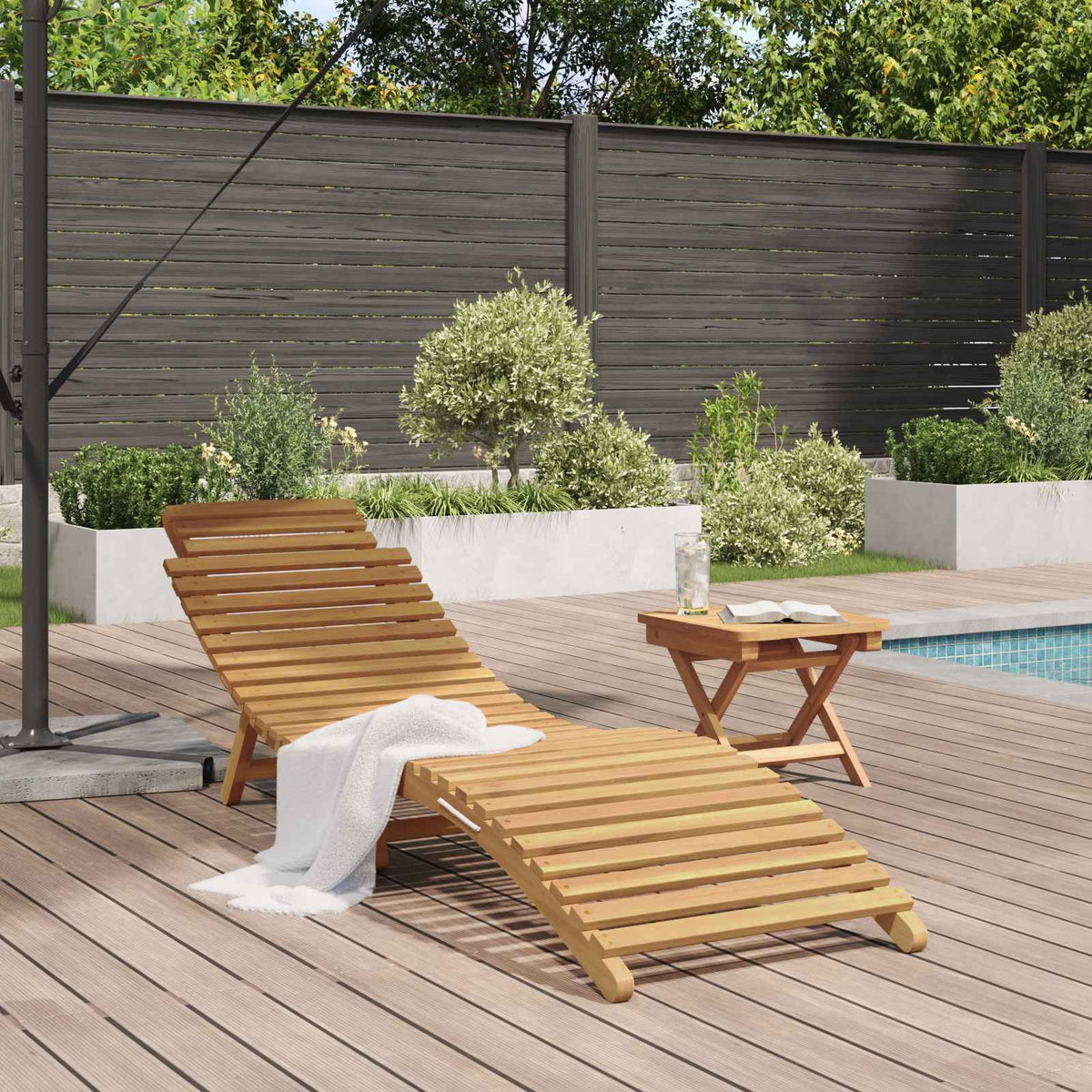 Sun Lounger Solid Teak Wood Brown Width 185.5 cm 1x sunlounger