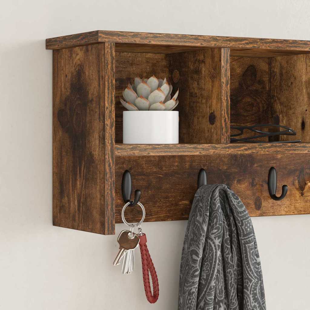 vidaXL Wall-Mounted Coat Rack Wall-Mounted Smoked Oak 75 x 16 x 26 cm 4