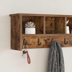 vidaXL Wall-Mounted Coat Rack Wall-Mounted Smoked Oak 100 x 16 x 26 cm 4