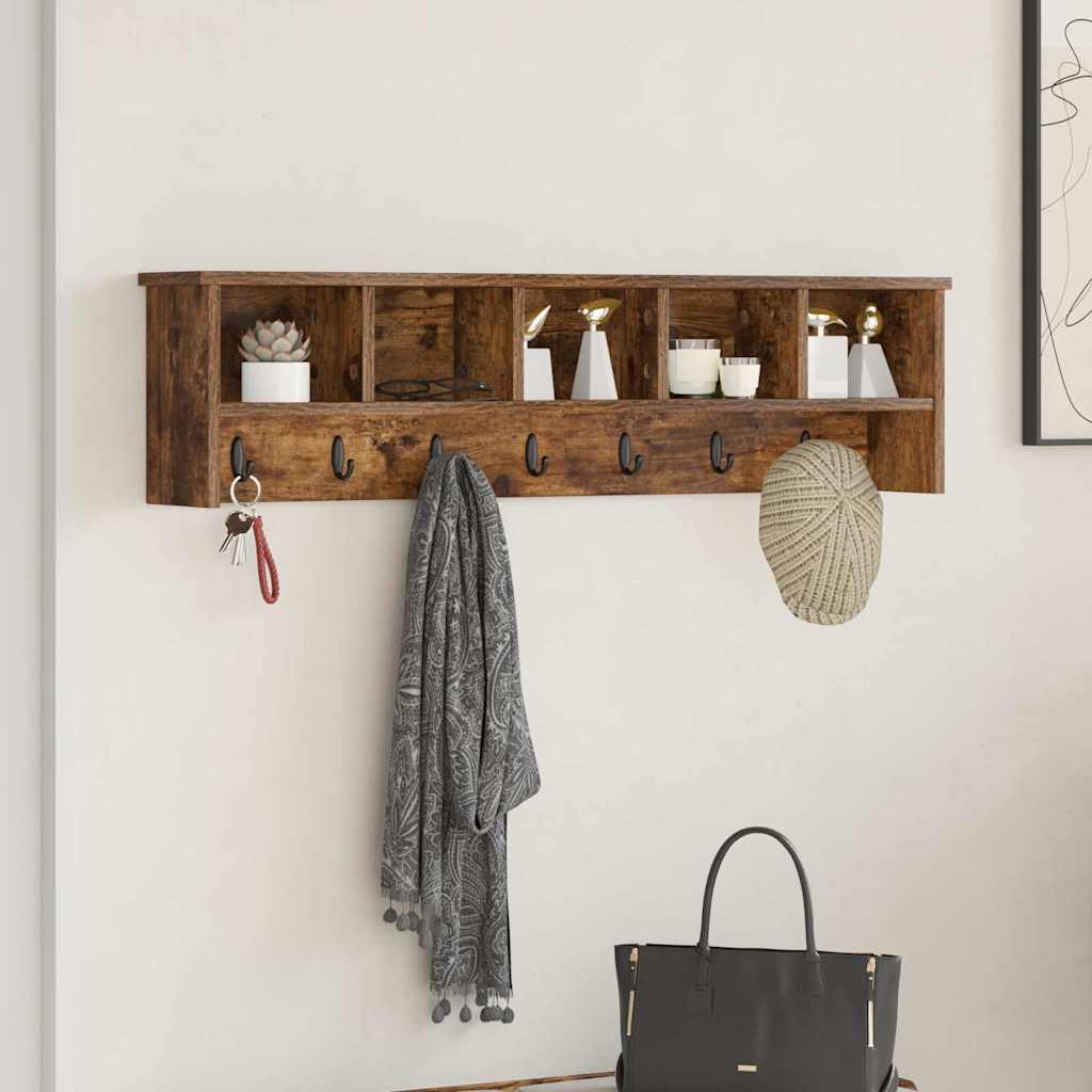vidaXL Wall-Mounted Coat Rack Wall-Mounted Smoked Oak 100 x 16 x 26 cm 1