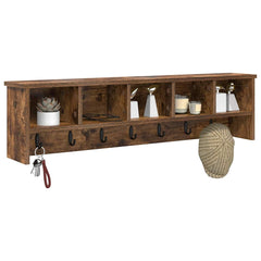vidaXL Wall-Mounted Coat Rack Wall-Mounted Smoked Oak 100 x 16 x 26 cm 3