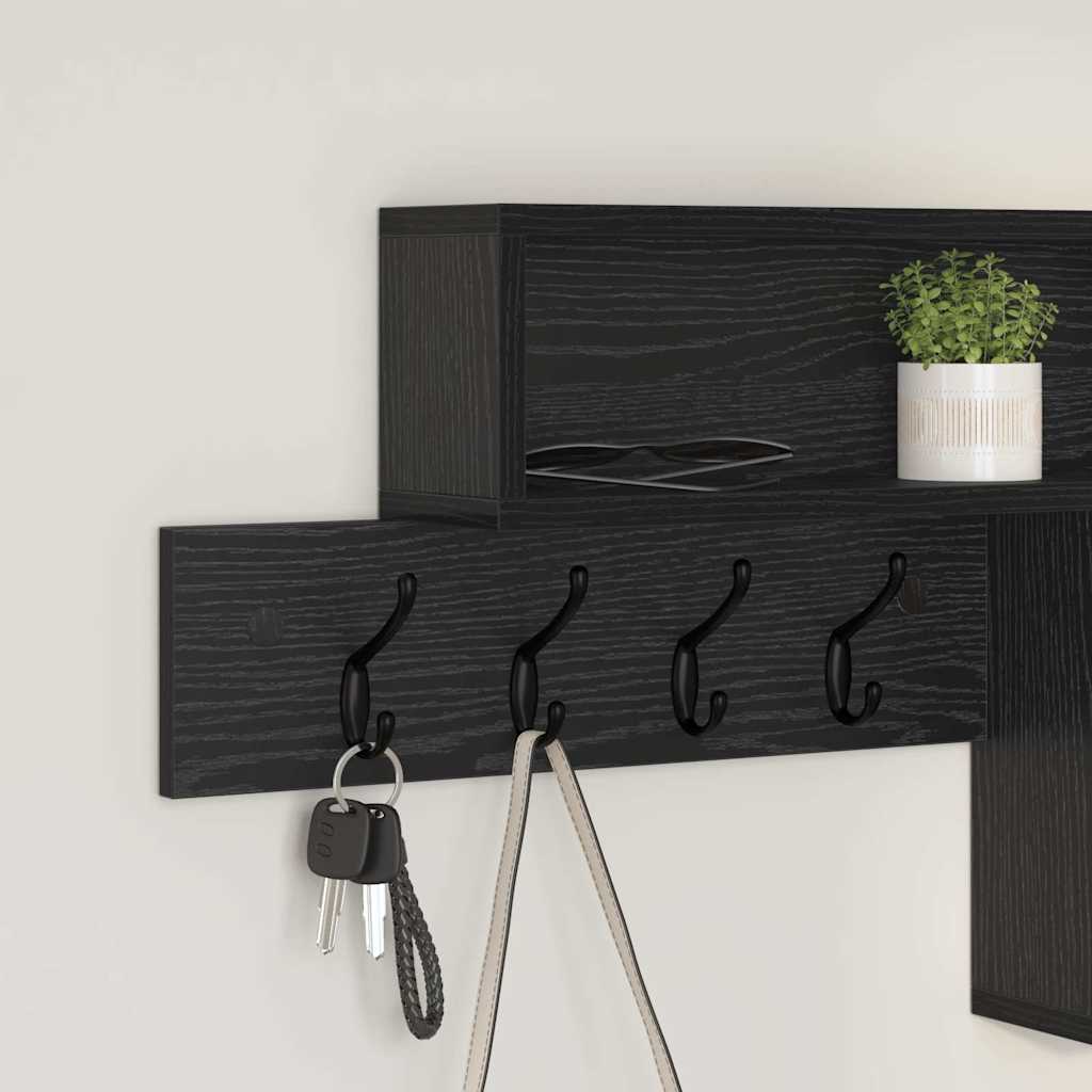 vidaXL Wall-Mounted Coat Rack Wall-Mounted Black Oak Engineered wood 4