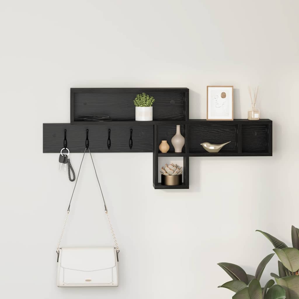 vidaXL Wall-Mounted Coat Rack Wall-Mounted Black Oak Engineered wood 1