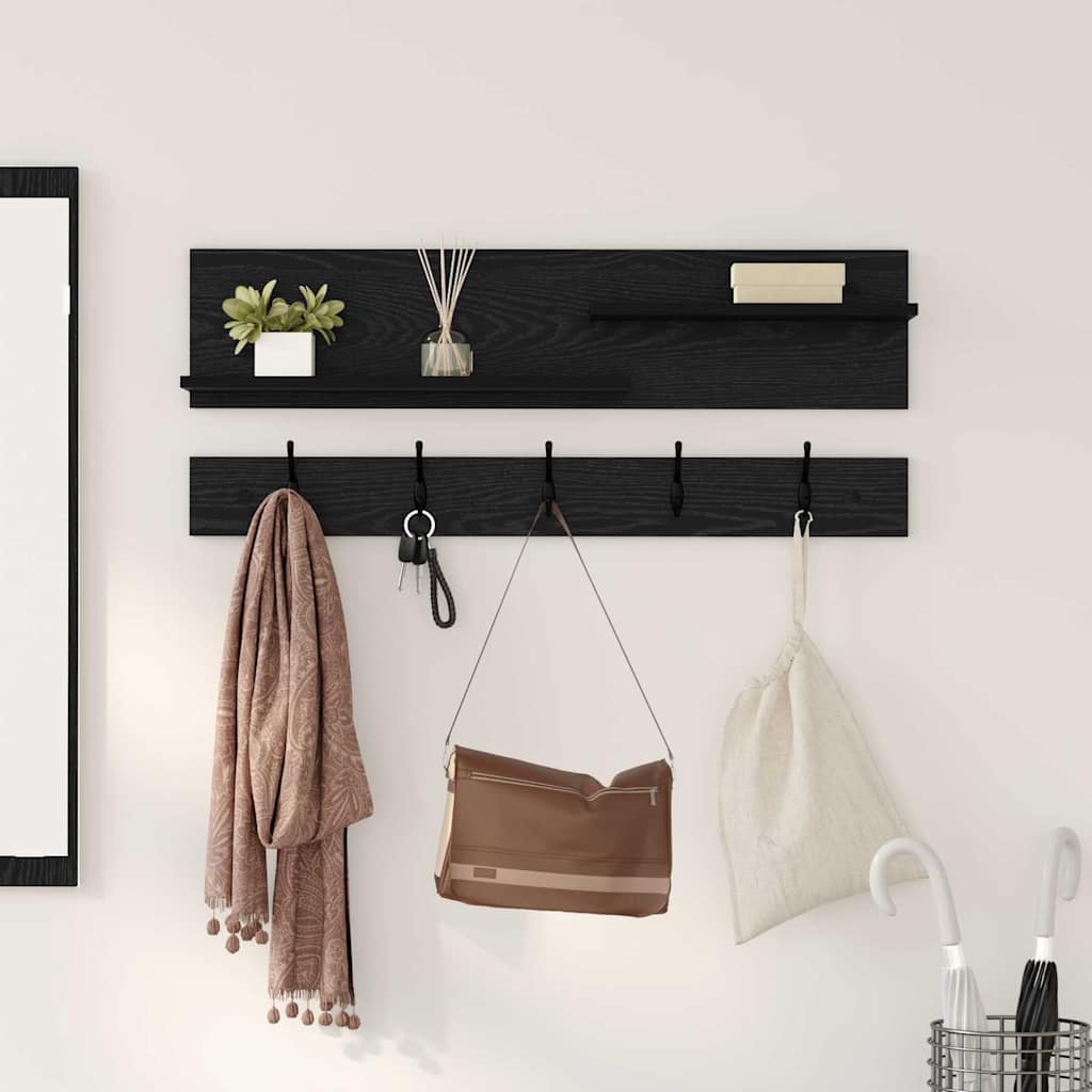 vidaXL Wall-Mounted Coat Rack Wall-Mounted Black Oak 90 x 15 x 36 cm 4