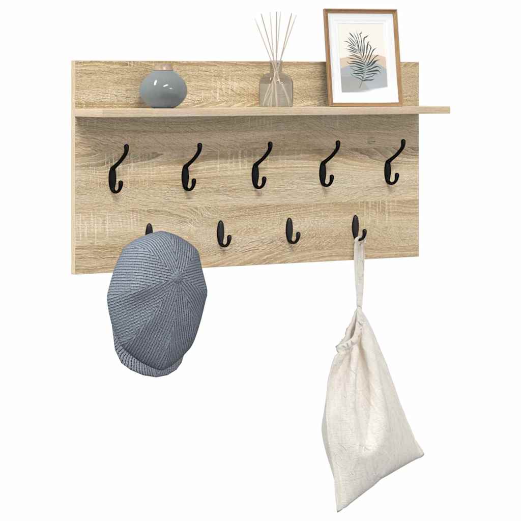 vidaXL Wall-Mounted Coat Rack Wall-Mounted Sonoma Oak 80 x 40 x 12 cm 3