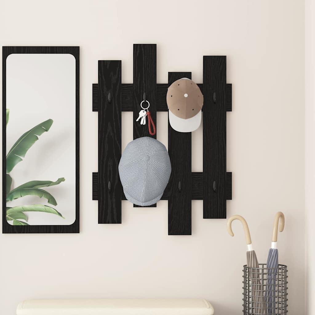 vidaXL Wall-Mounted Coat Rack Wall-Mounted Black Oak 60 x 3 x 82 cm 1