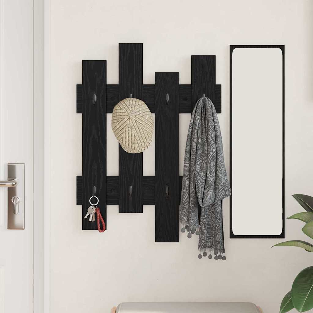vidaXL Wall-Mounted Coat Rack Wall-Mounted Black Oak 60 x 3 x 82 cm 4