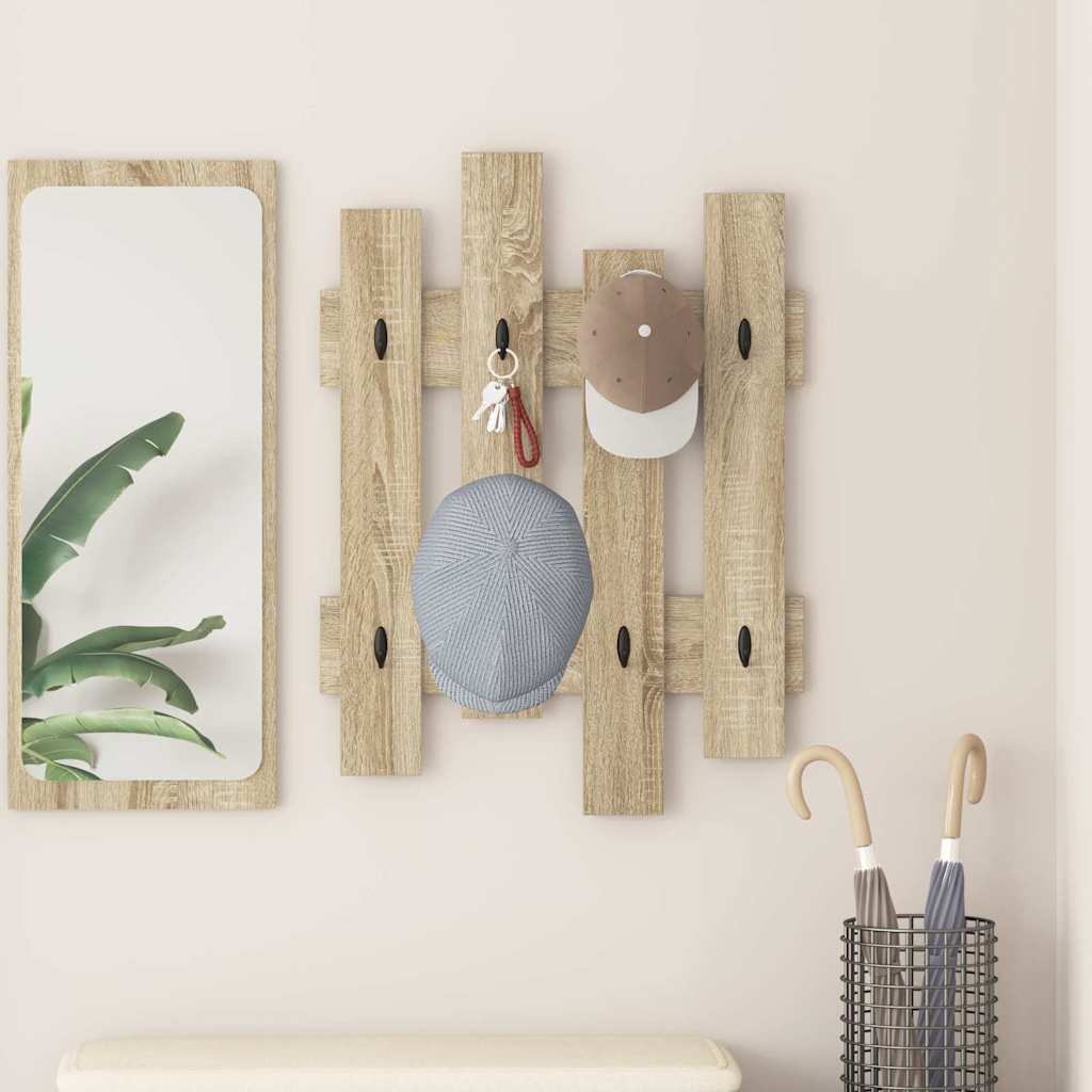 vidaXL Wall-Mounted Coat Rack Wall-Mounted Sonoma Oak 60 x 3 x 82 cm 1