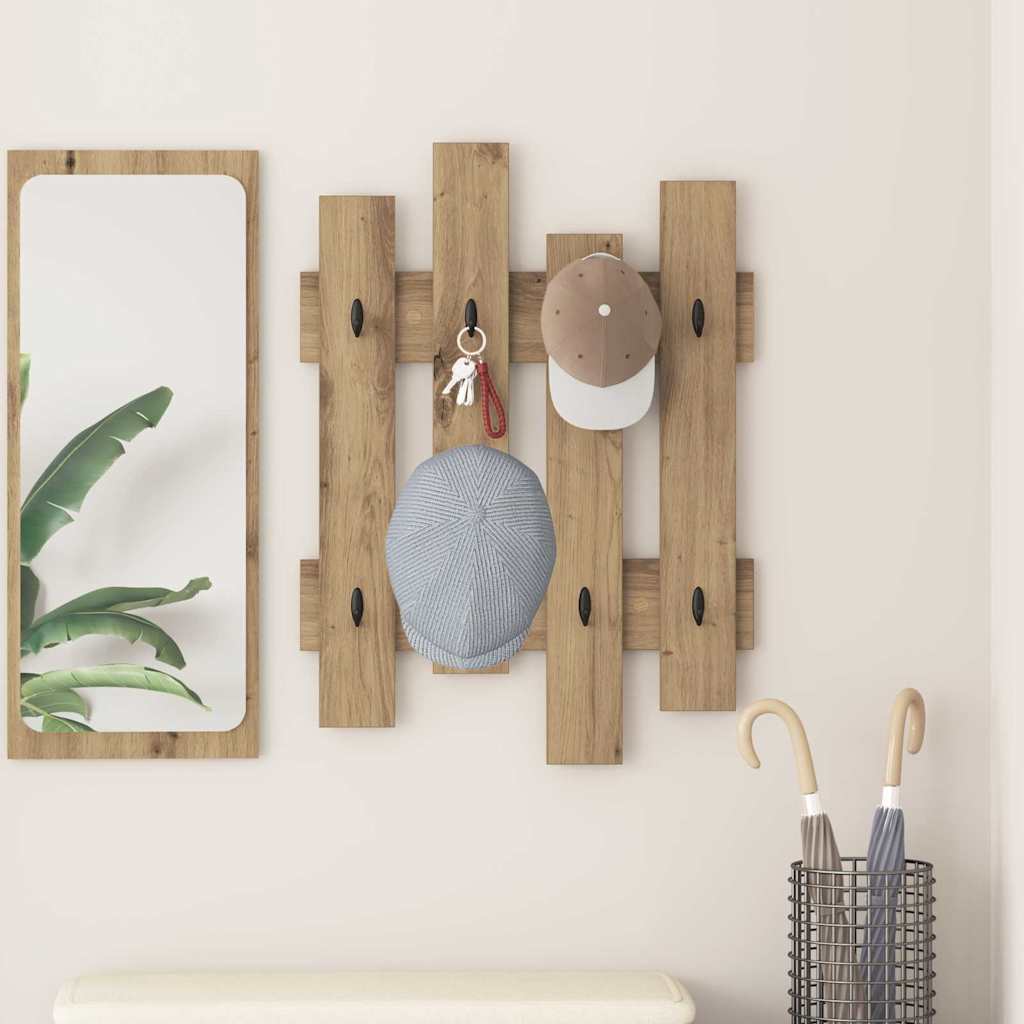 vidaXL Wall-Mounted Coat Rack Wall-Mounted Artisan Oak 60 x 3 x 82 cm 1