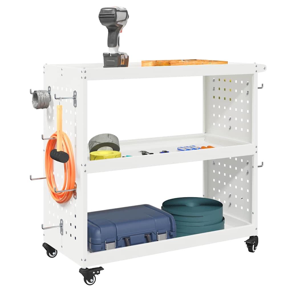vidaXL Tool Trolley with Shelf White 75 x 35 x 73 cm Cold-rolled Steel 3