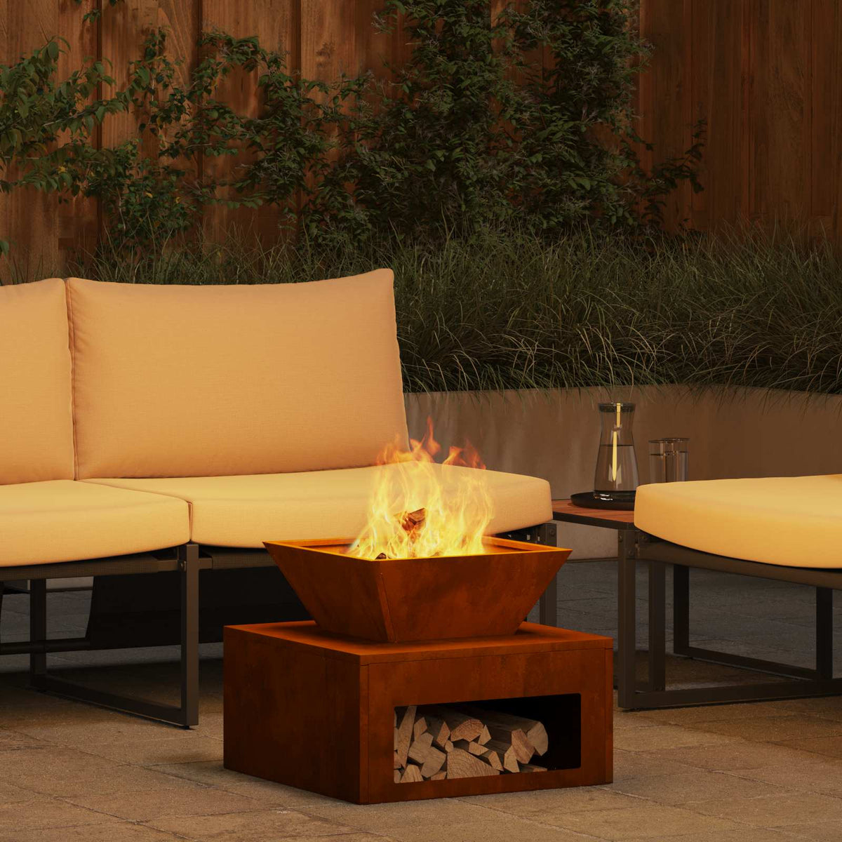 Fire Pit 50 x 50 x 40 cm Steel Weathering steel Compact top