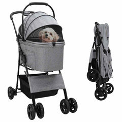Folding Pet Stroller Adjustable 81 x 47 x 99 cm Polyester Grey 4 wheels