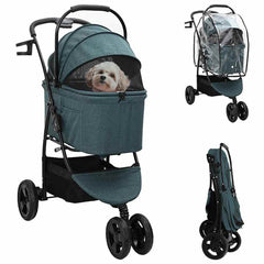 Folding Pet Stroller Adjustable 81 x 47 x 99 cm Polyester Green 3 wheels