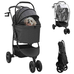 Folding Pet Stroller Adjustable 81 x 47 x 99 cm Polyester Black 3 wheels