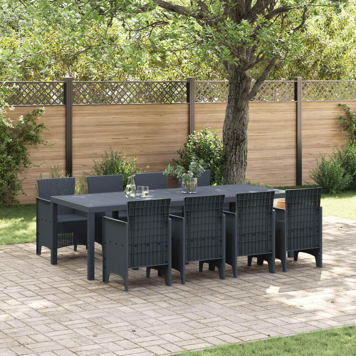 Garden Dining Set 9 pcs Polypropylene Anthracite without cushion 8-Seater