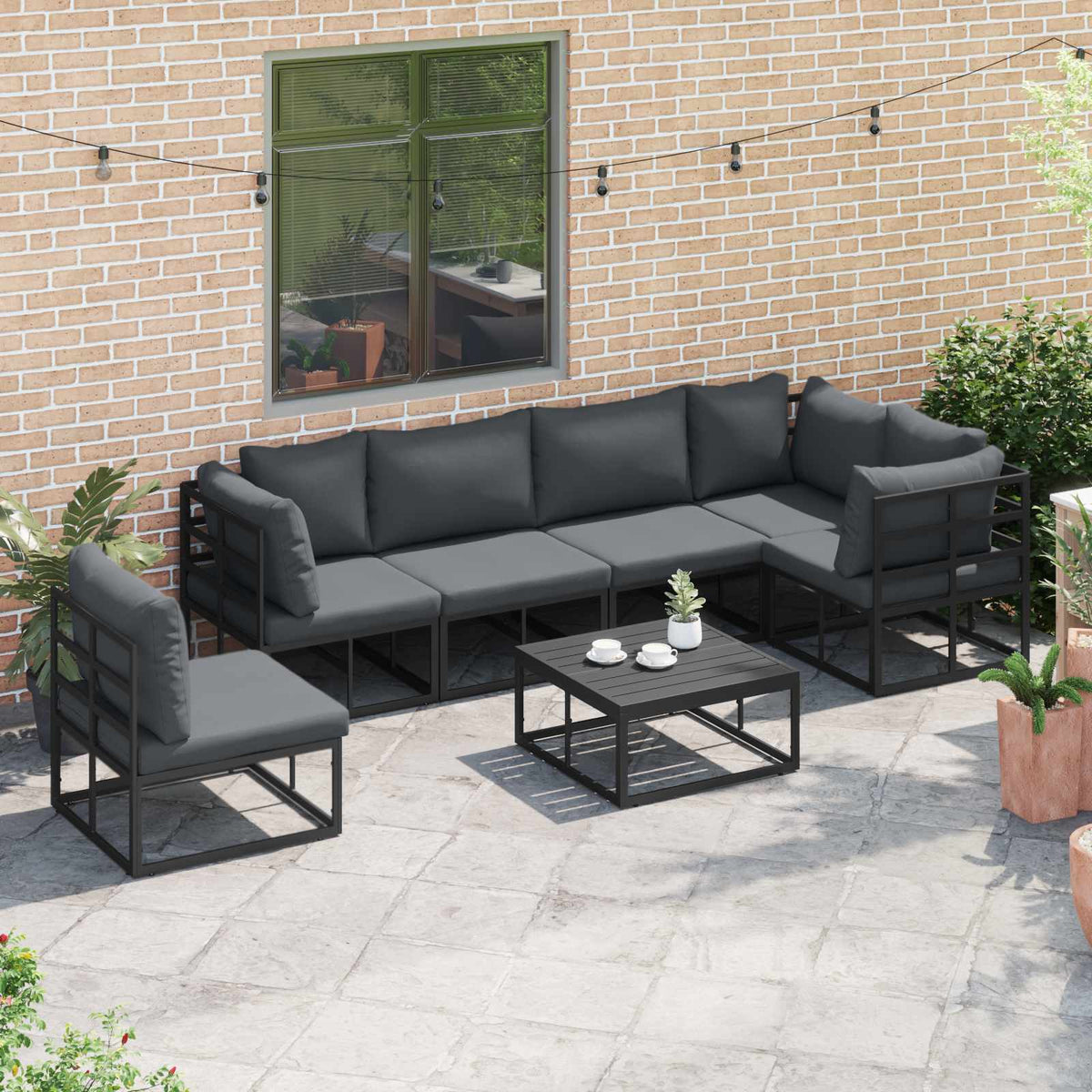 Garden Sofa Set 6 pcs Black Aluminium without table