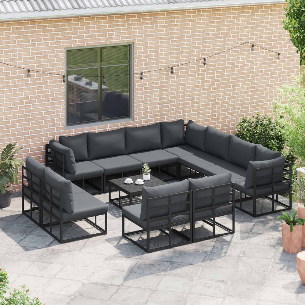 Garden Sofa Set 11 pcs Black Aluminium without table