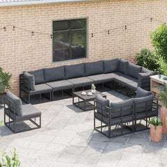 Garden Sofa Set 10 pcs Black Aluminium without table