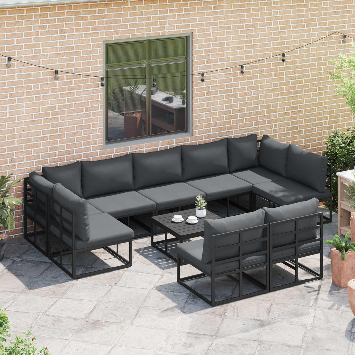 Garden Sofa Set 9 pcs Black Aluminium without table