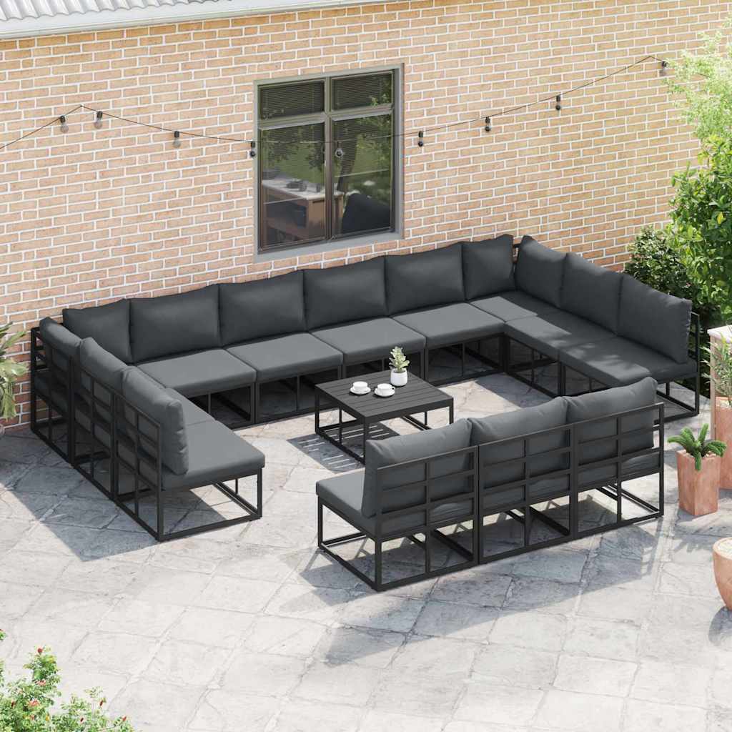 Garden Sofa Set 13 pcs Black Aluminium without table