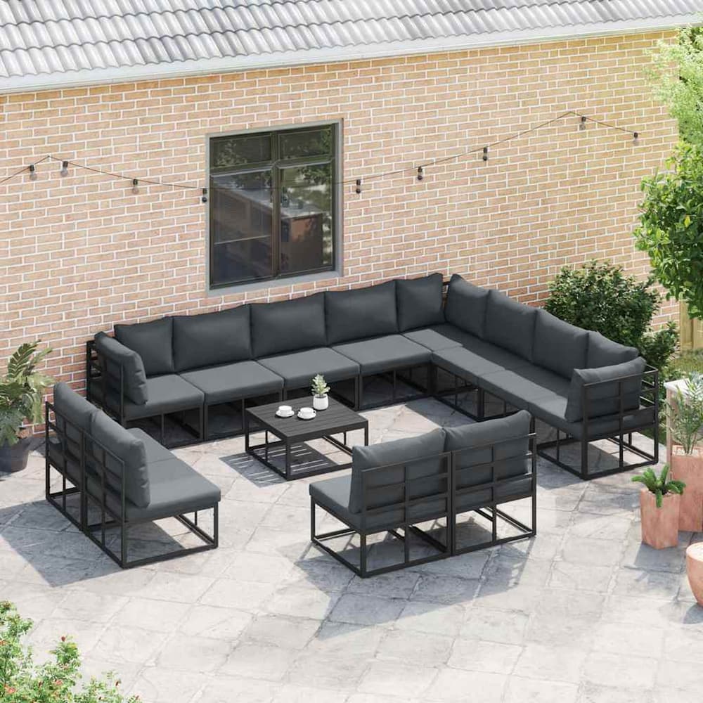 Garden Sofa Set 12 pcs Black Aluminium without table