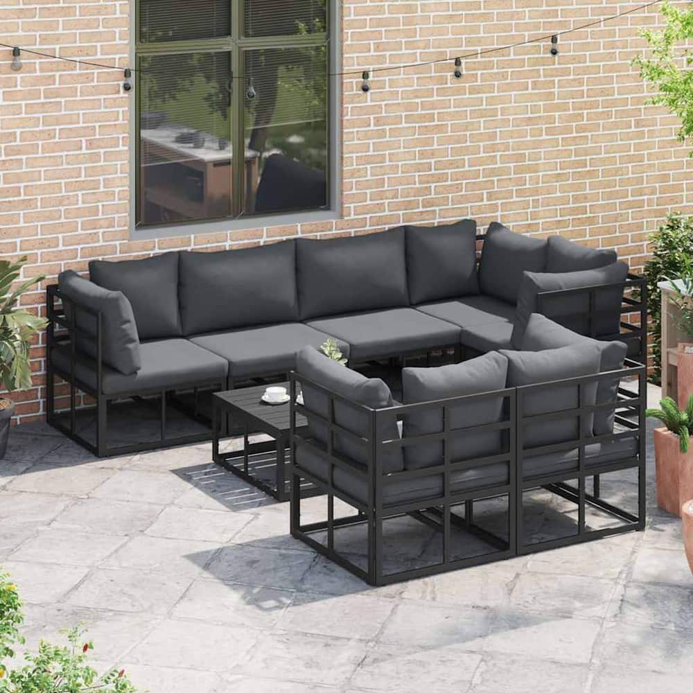 vidaXL Garden Sofa Set 7 pcs Black Steel 4