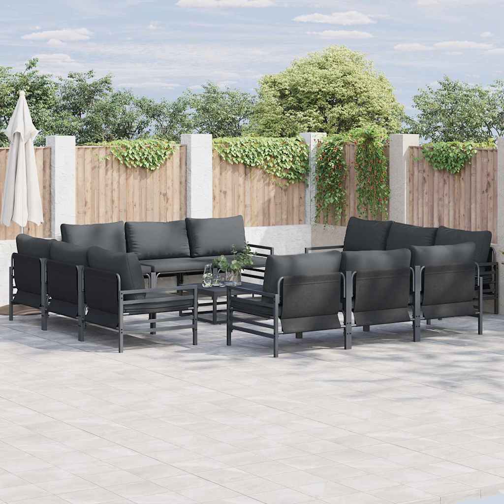 Garden Sofa Set 12 pcs Black Steel with table