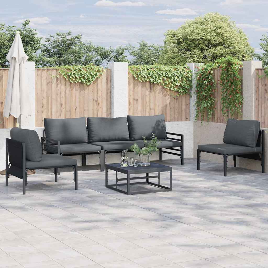 Garden Sofa Set 5 pcs Black Steel with table