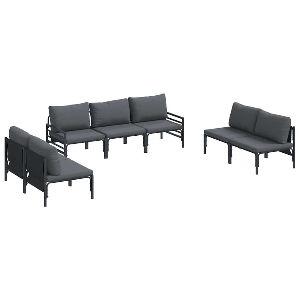 Garden Sofa Set 7 pcs Black Steel with armrest