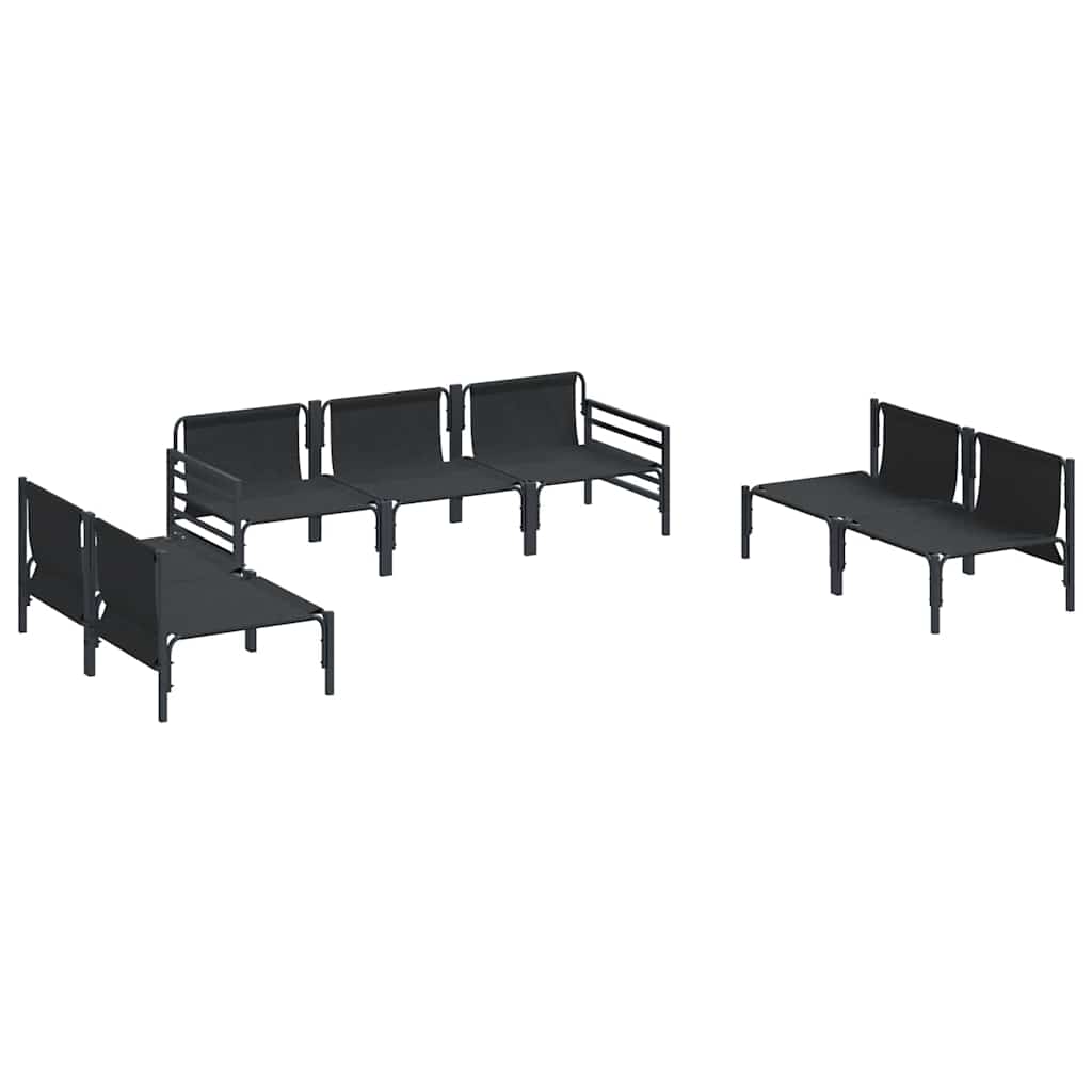 Garden Sofa Set 7 pcs Black Steel with armrest