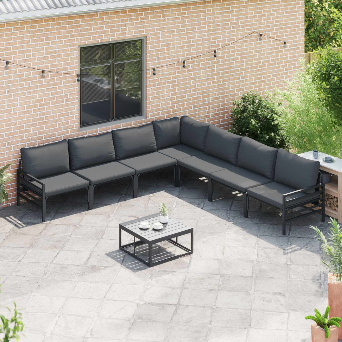Garden Sofa Set 7 pcs Black Steel without table