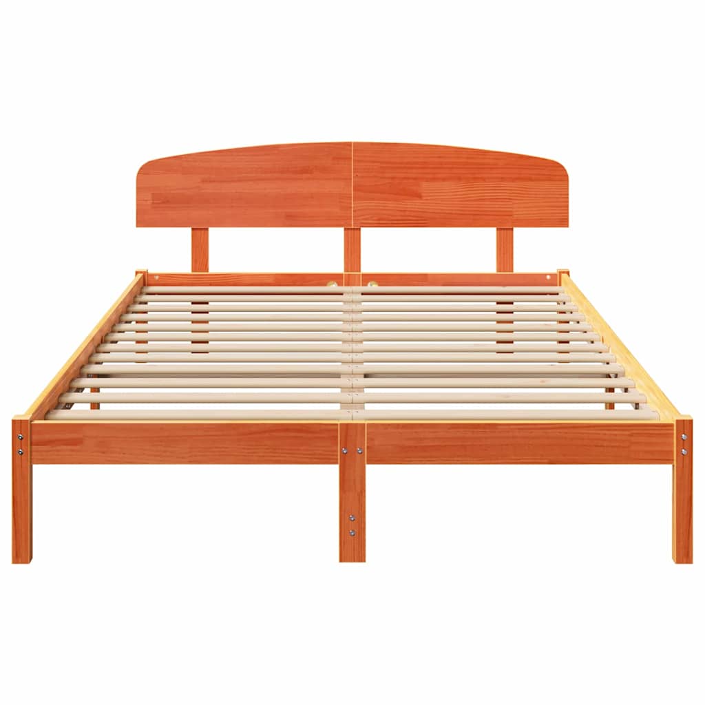 Bed Frame with Headboard Solid Pine Wood Length 200 cm Wax Brown 140 cm
