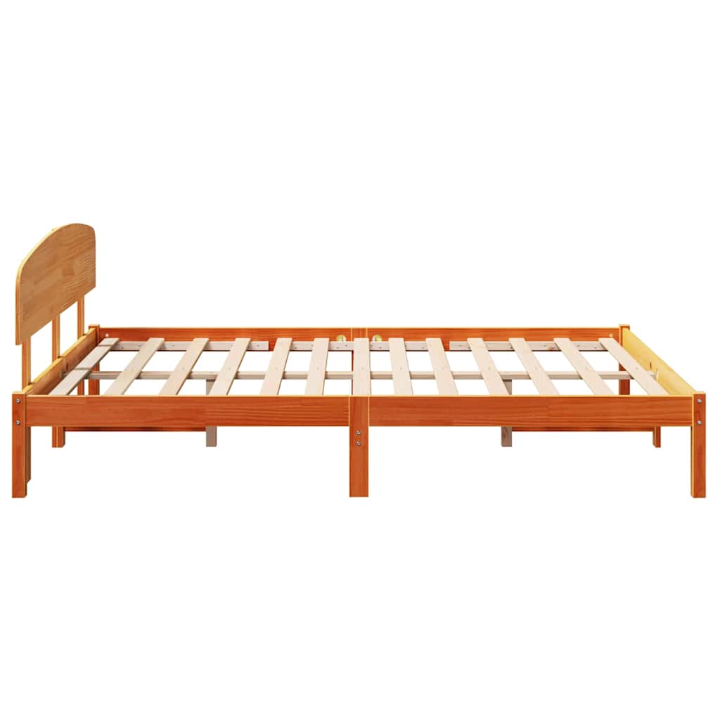 Bed Frame with Headboard Solid Pine Wood Length 200 cm Wax Brown 140 cm