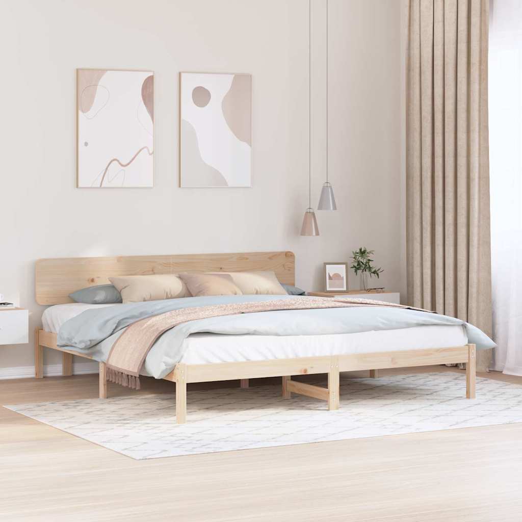 Bed Frame with Headboard Solid Pine Wood Length 200 cm Natural 180 cm