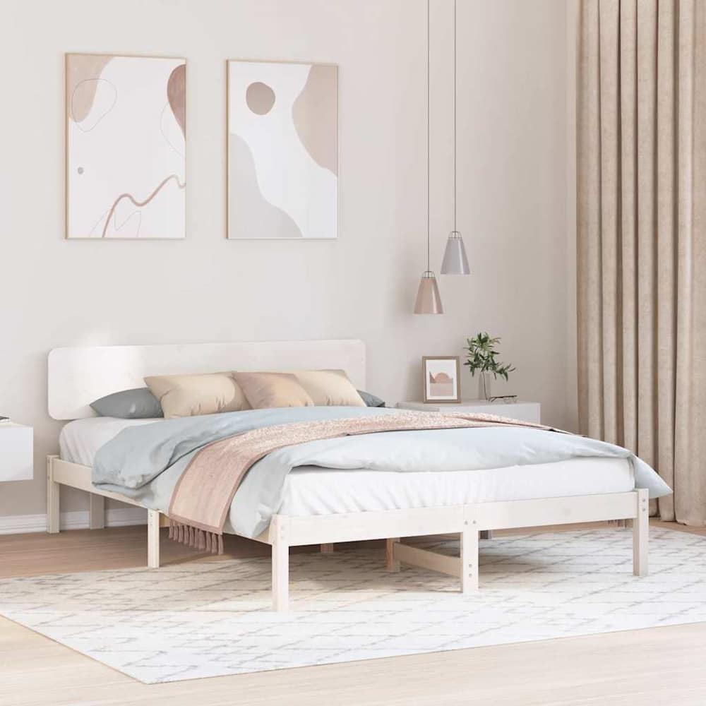 Bed Frame Headboard Solid Pine Wood Length White