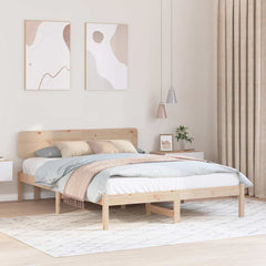 Bed Frame with Headboard Solid Pine Wood Length 200 cm Natural 150 cm