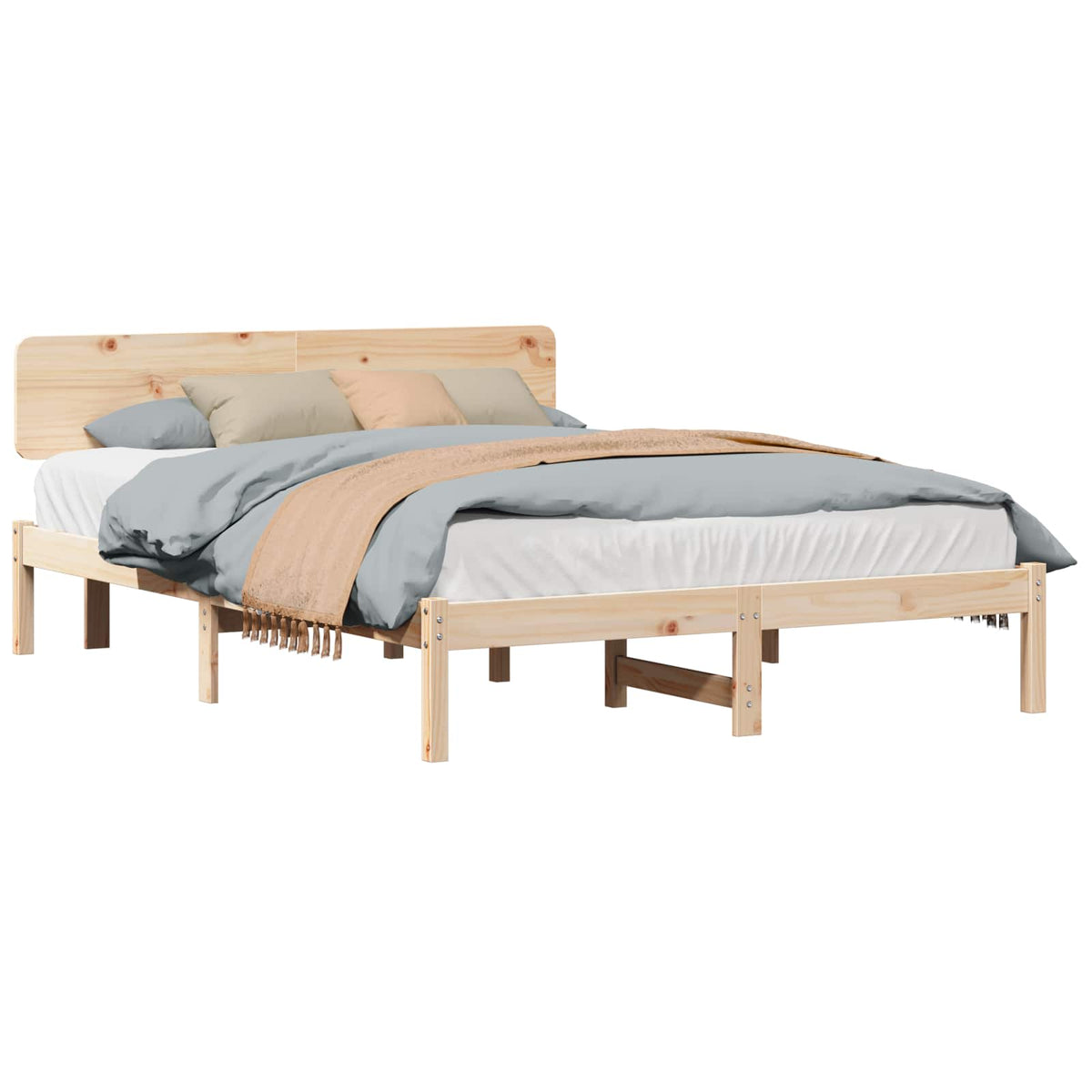 Bed Frame with Headboard Solid Pine Wood Length 200 cm Natural 140 cm