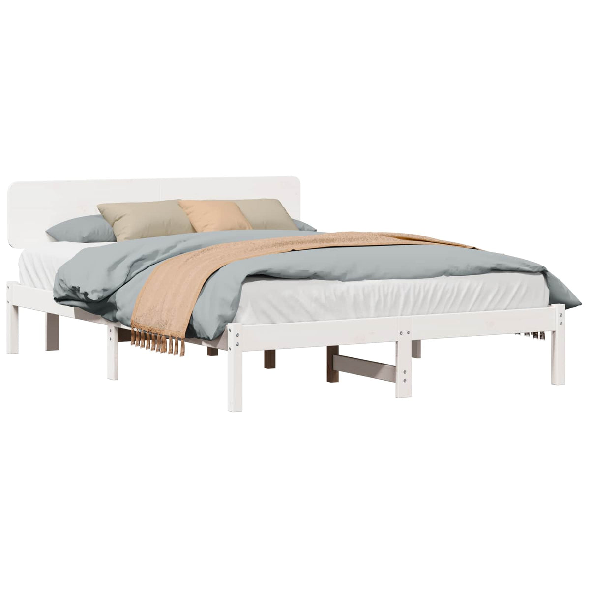Bed Frame Headboard Solid Pine Wood Length White