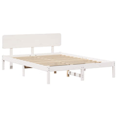 Bed Frame with Headboard Solid Pine Wood Length 200 cm White 140 cm