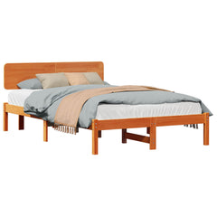 Bed Frame with Headboard Solid Pine Wood Length 200 cm Wax Brown 120 cm