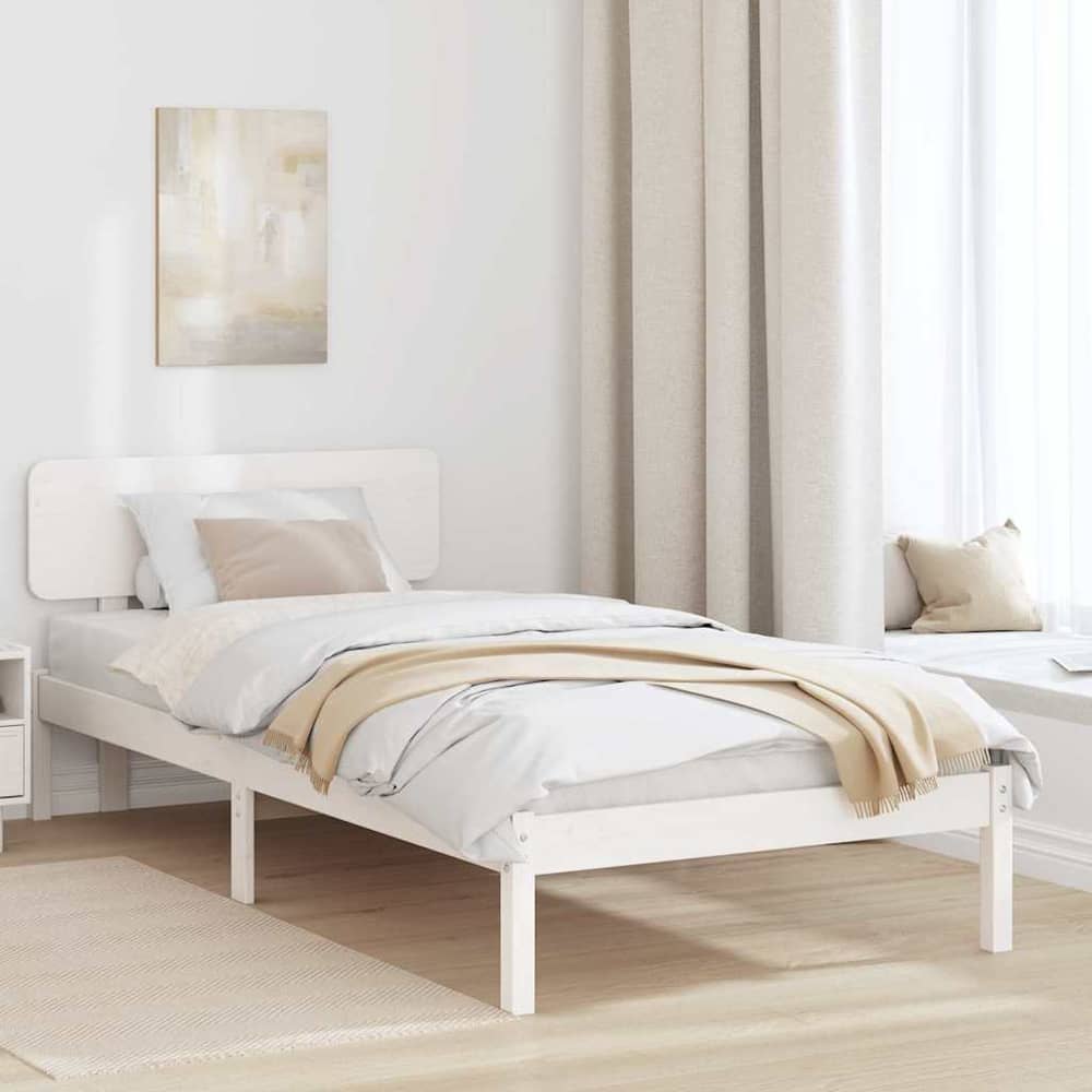 Bed Frame with Headboard Solid Pine Wood Length 200 cm White 100 cm