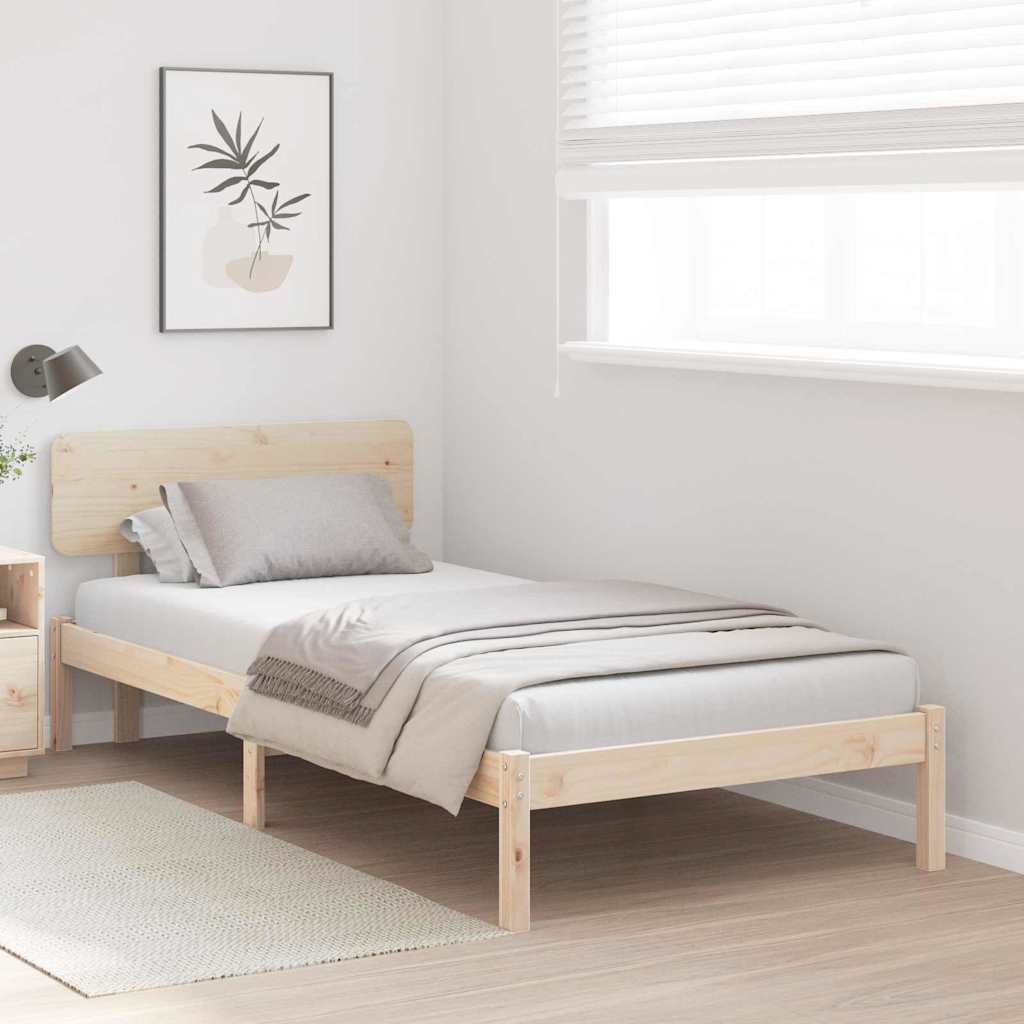 Bed Frame with Headboard Solid Pine Wood Length 200 cm Natural 90 cm