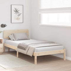 Bed Frame with Headboard Solid Pine Wood Length 200 cm Natural 90 cm