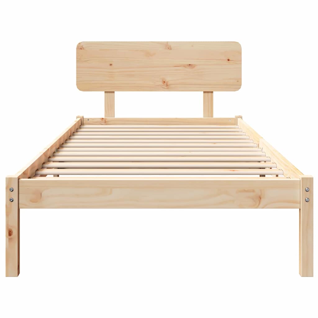 Bed Frame with Headboard Solid Pine Wood Length 200 cm Natural 90 cm