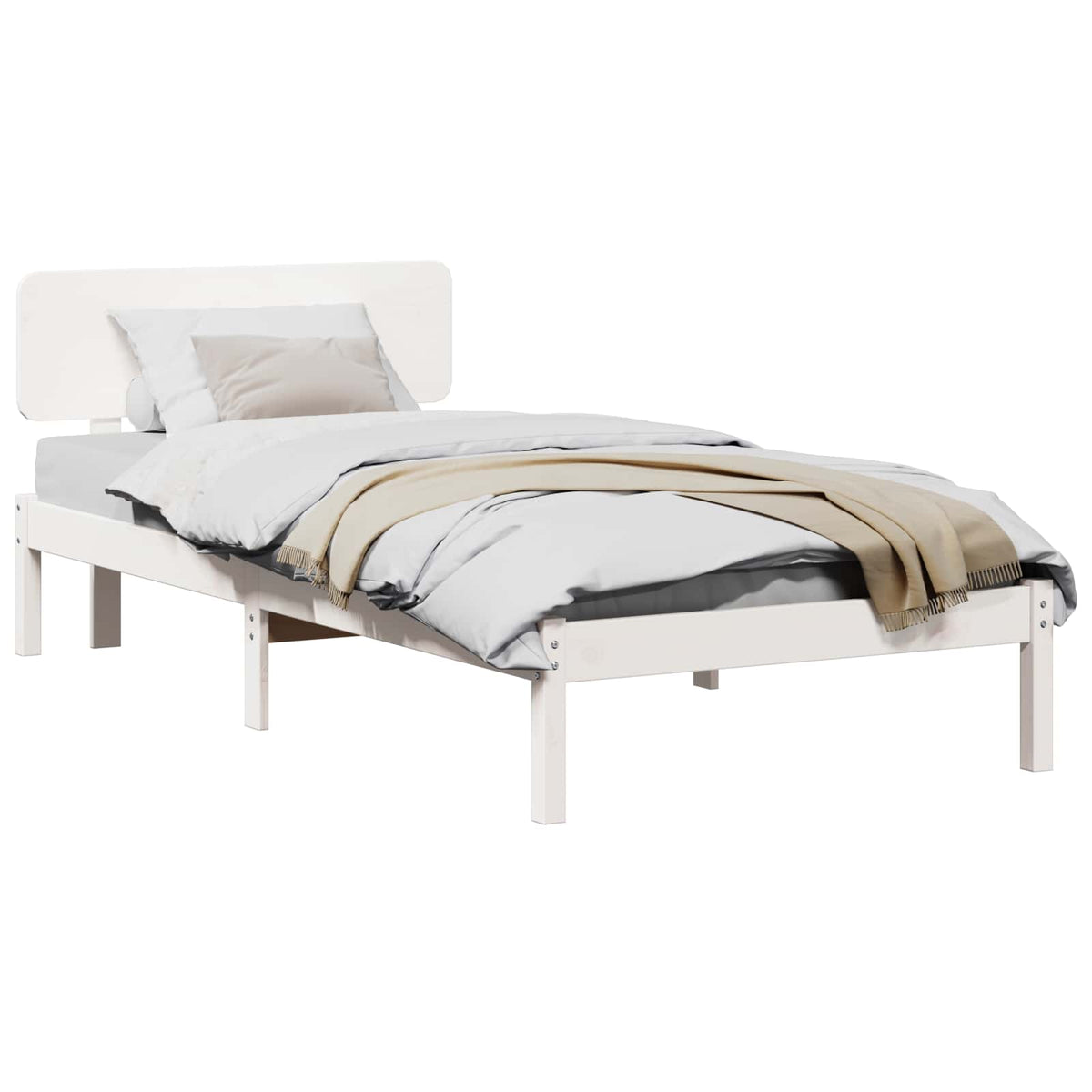 Bed Frame Headboard Solid Pine Wood Length White