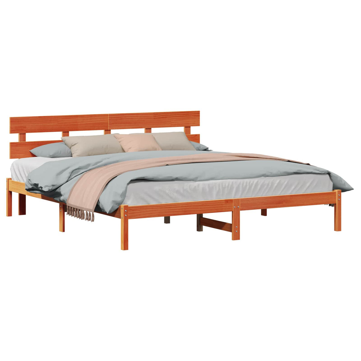 Bed Frame with Headboard Brown Solid Pine wood Length 200 cm Wax Brown 200 cm