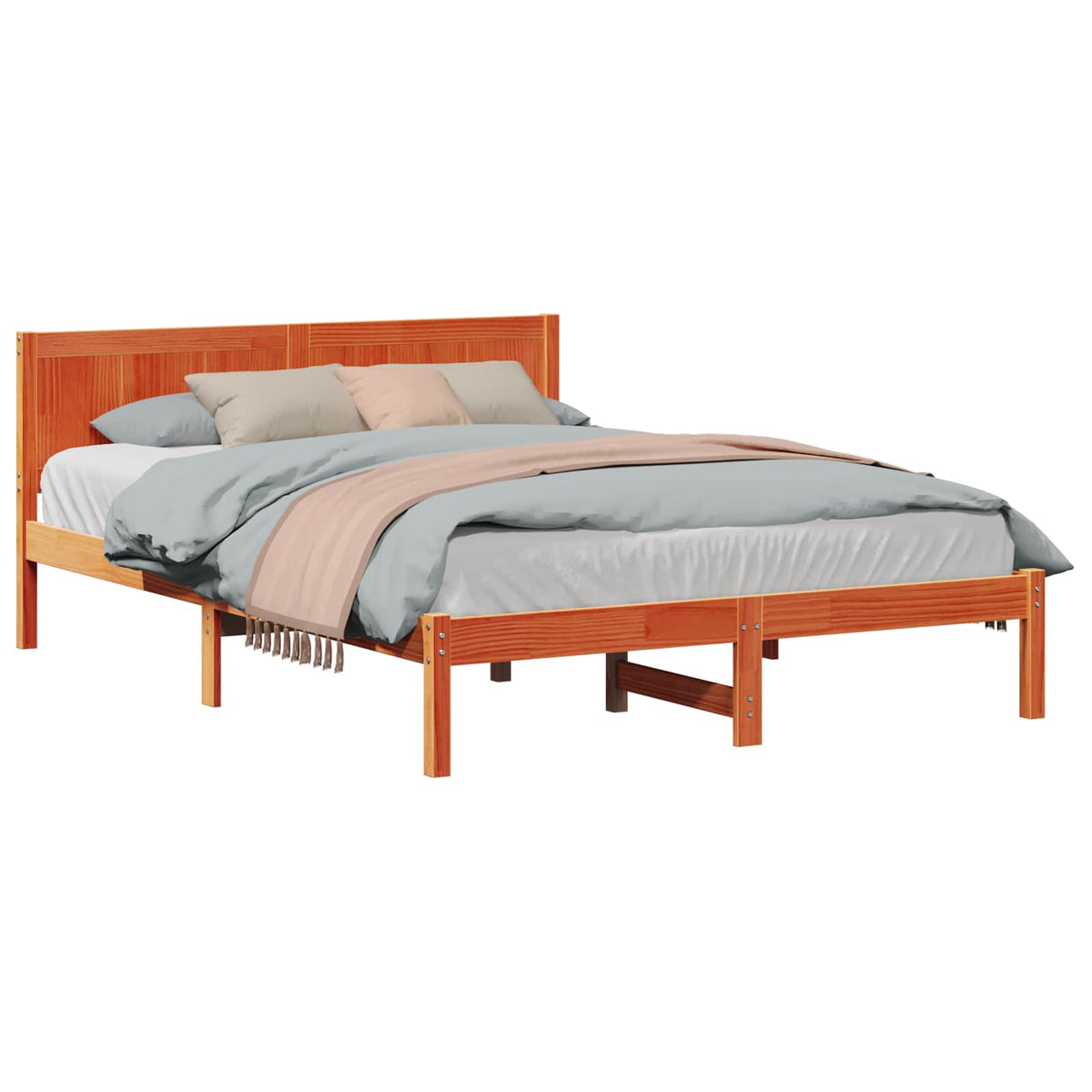 Bed Frame Brown Solid Pine wood Length 200 cm Wax Brown 140 cm