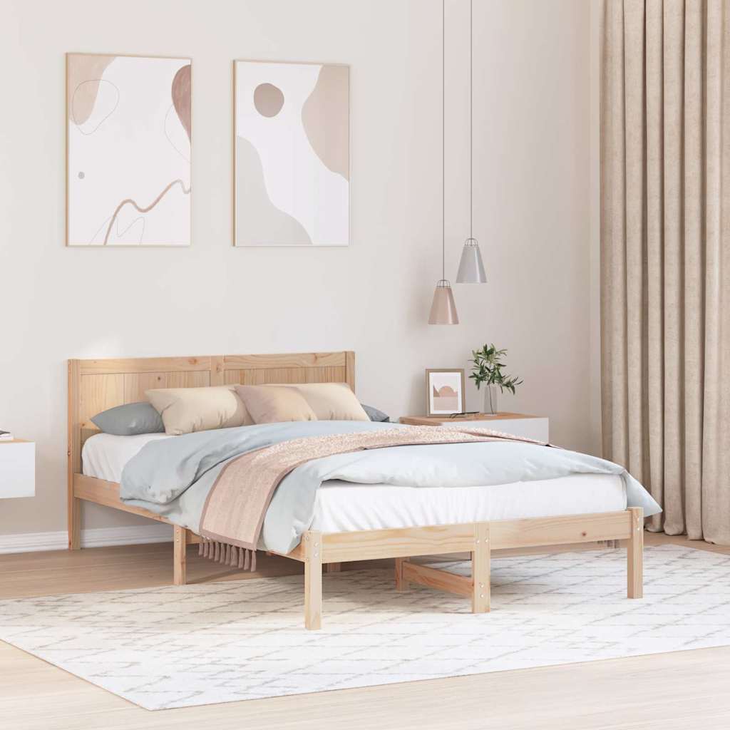 Bed Frame Brown Solid Pine wood Length Natural