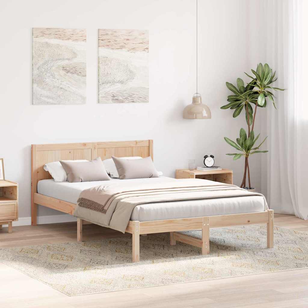 Bed Frame Brown Solid Pine wood Length 190 cm Natural 140 cm