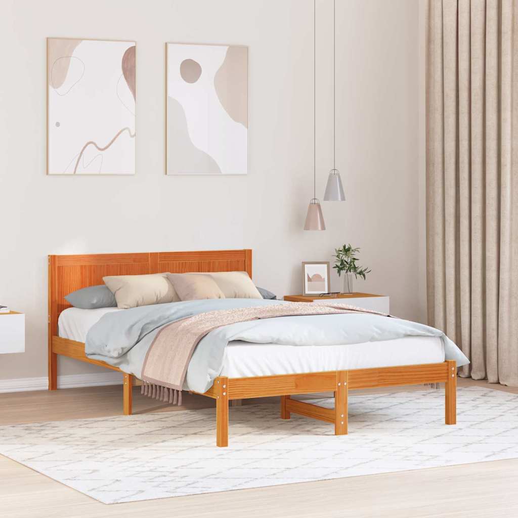 Bed Frame Brown Solid Pine wood Length 190 cm Wax brown 120 cm